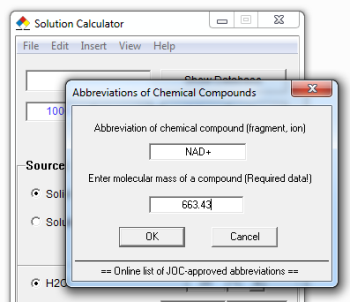 SolCalc: Abbreviations of chemicals
