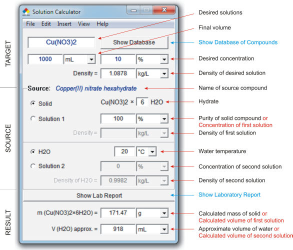 SolCalc: Main window of the SolCalc