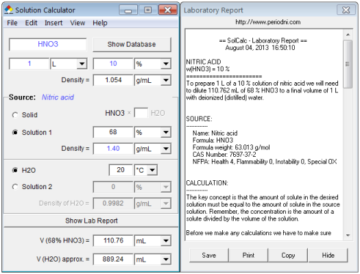 SolCalc: Preparing 10 % HNO3